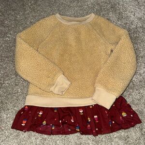 Tucker + Tate Tan Fleece Top with Red Skirt Accent